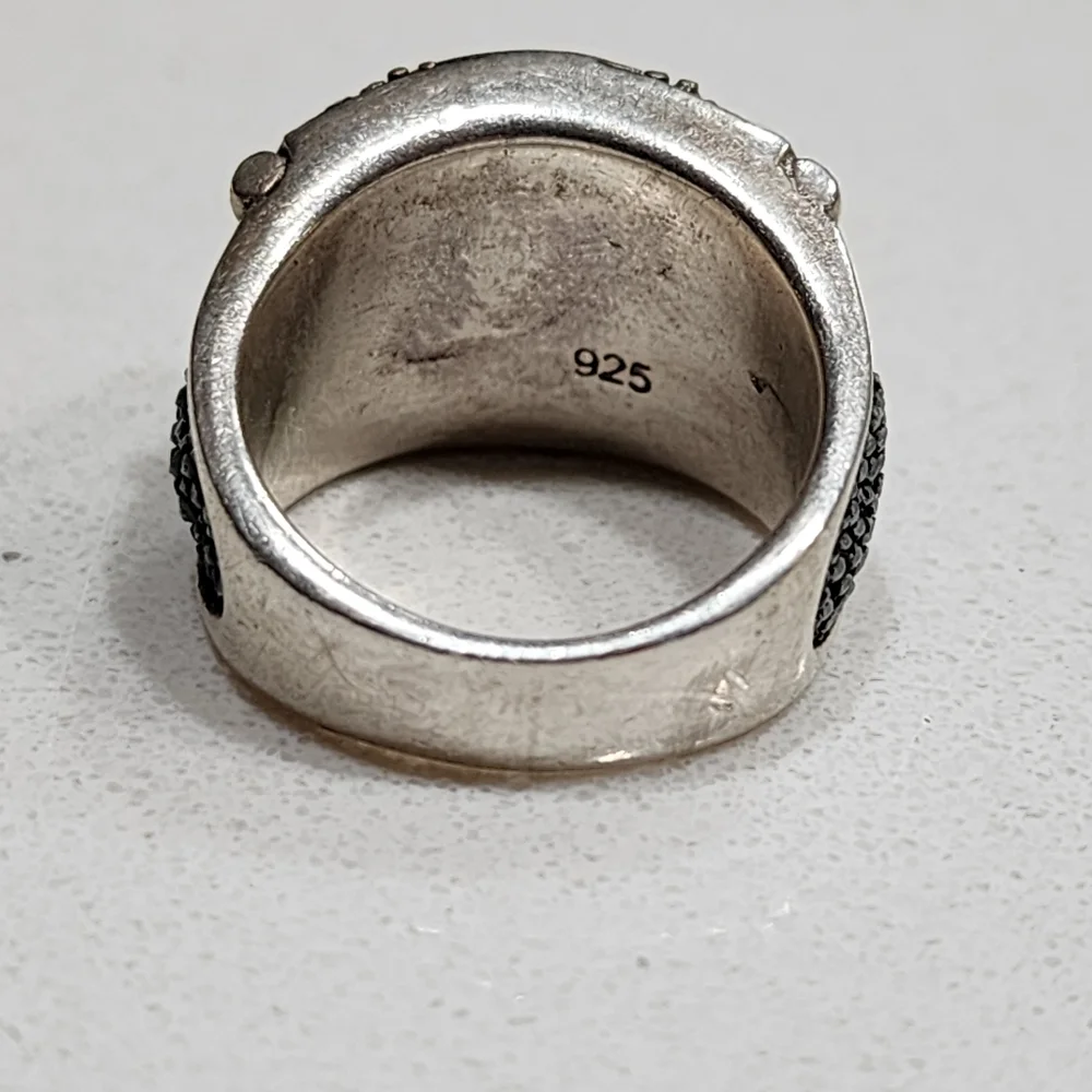 Sterling silver Stingray leather fleur-de-lis black zirconia size 8.5 unisex - Picture 4 of 6